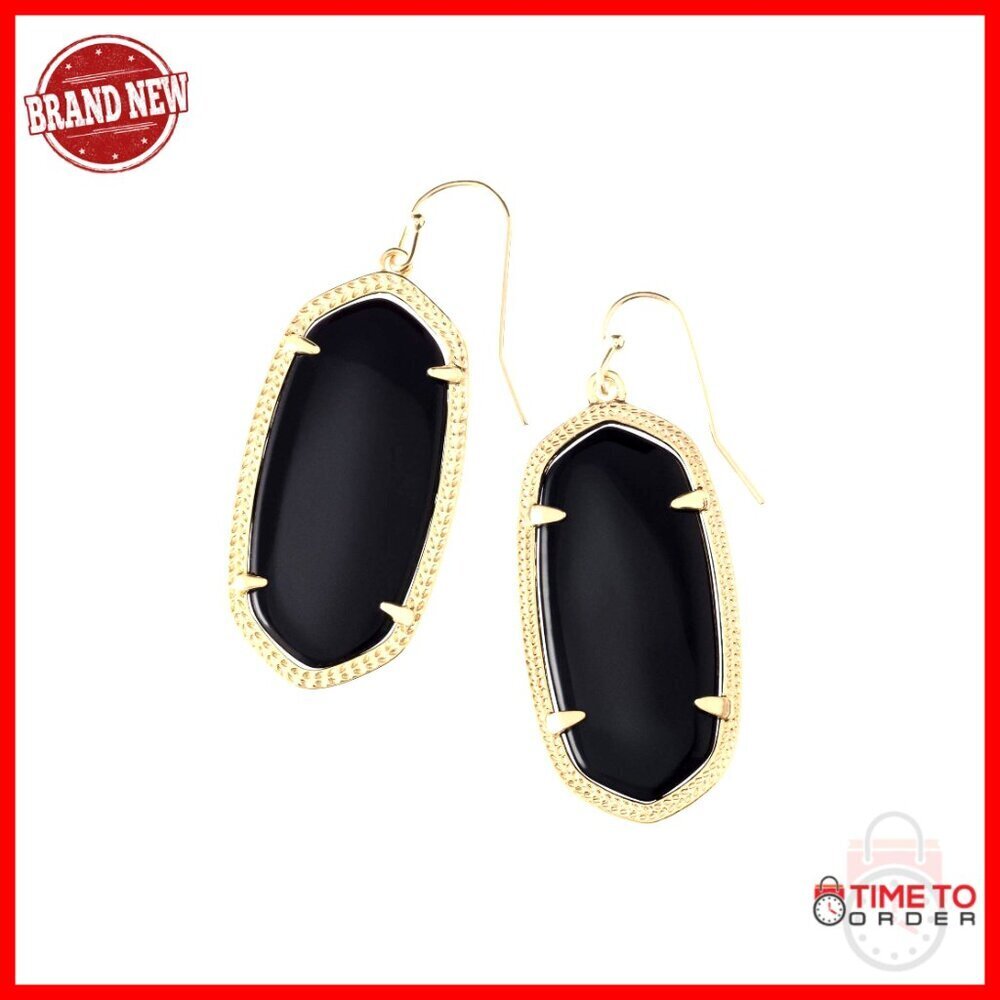 Gold Plated Brass Drop Earrings with Custom Stone, 1.75" Length